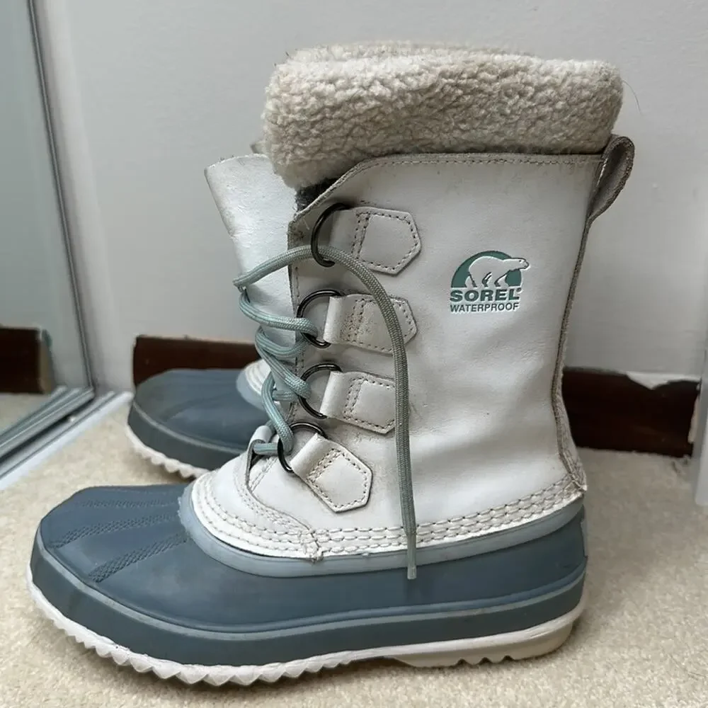 Sorel: White and Blue Waterproof Winter Boots